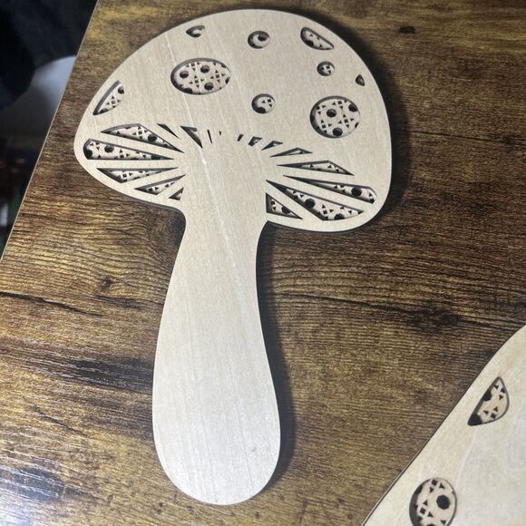 Mushroom Bundle (3) Wall Hanging Art Rattan Style Vintage Retro Natural Wood - Picture 5 of 14